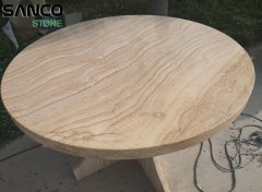 Beige Wood Sandstone Round Table Top